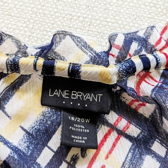 Lane Bryant Balloon Sleeve Flowy Ruffled V-Neck Blouse Top Pattern Tie 18/20W - Picture 5 of 5